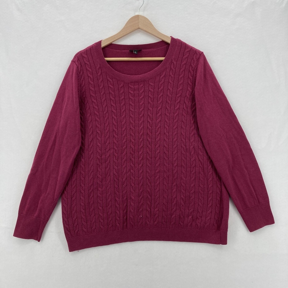 Talbots Sweater Womens 2X Pink Wool Cable Knit Pullover Long Sleeve Preppy